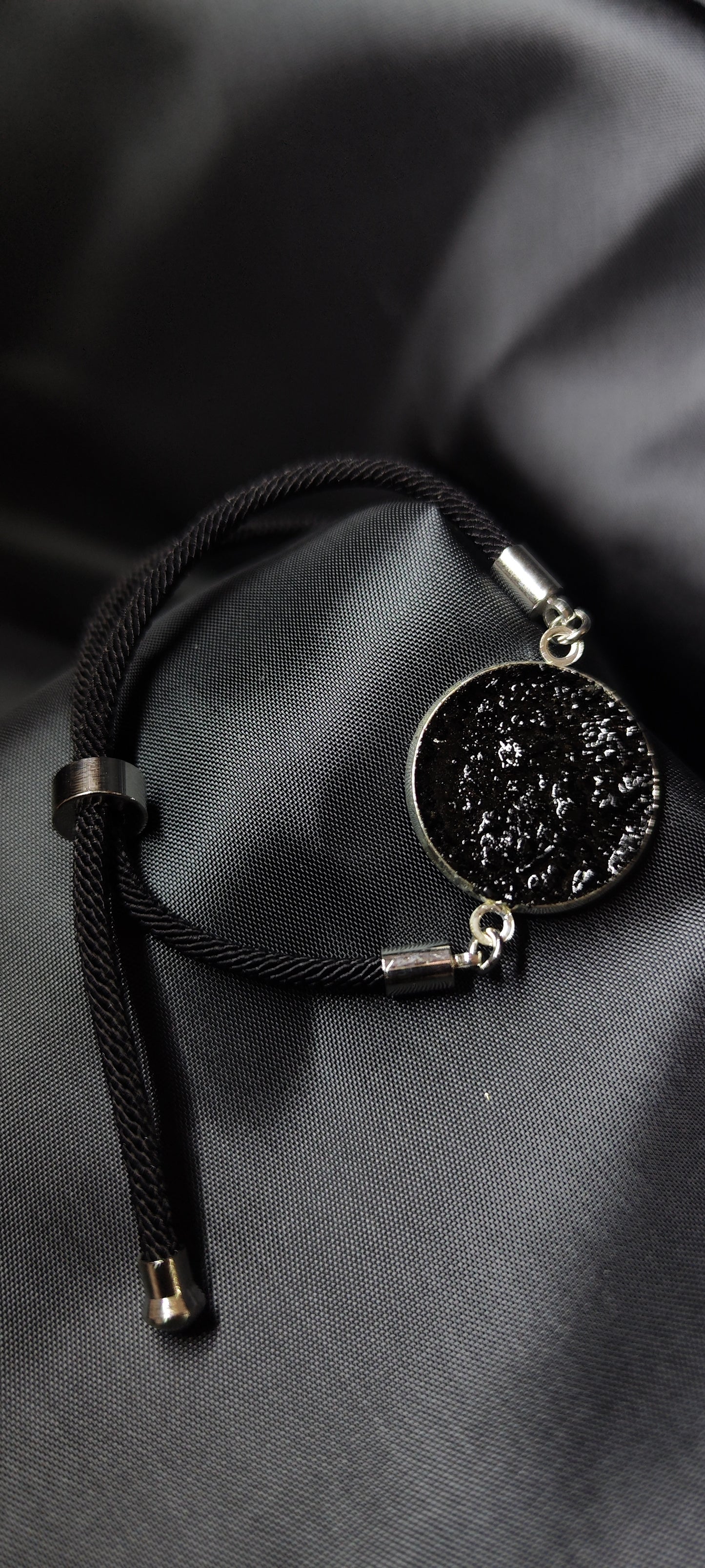 Srebrna zapestnica iz premoga na vrvici, zapestnica na vrvici, crna, moska moška zapestnica, bracelet