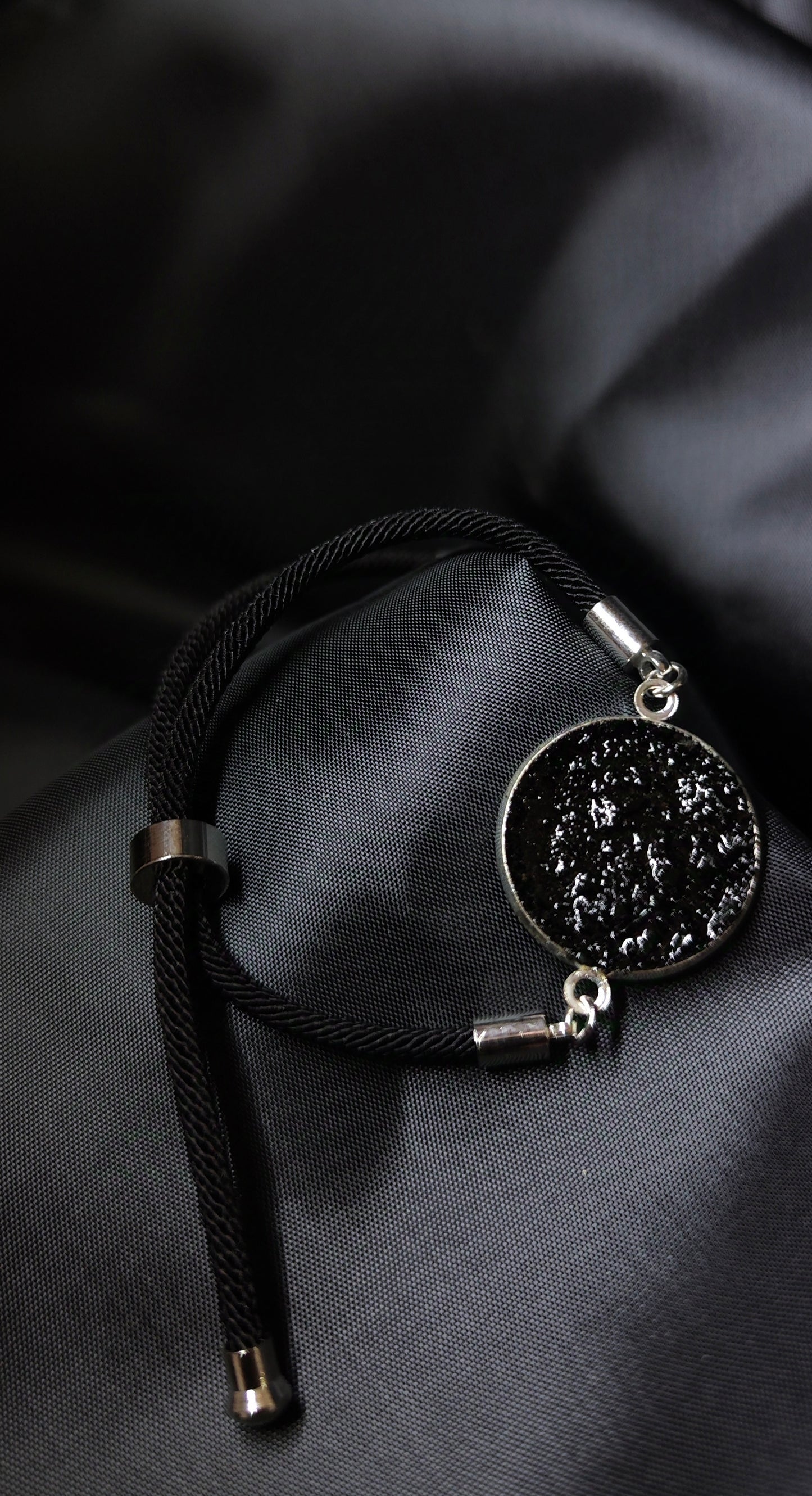 Srebrna zapestnica iz premoga na vrvici, zapestnica na vrvici, crna, moska moška zapestnica, bracelet