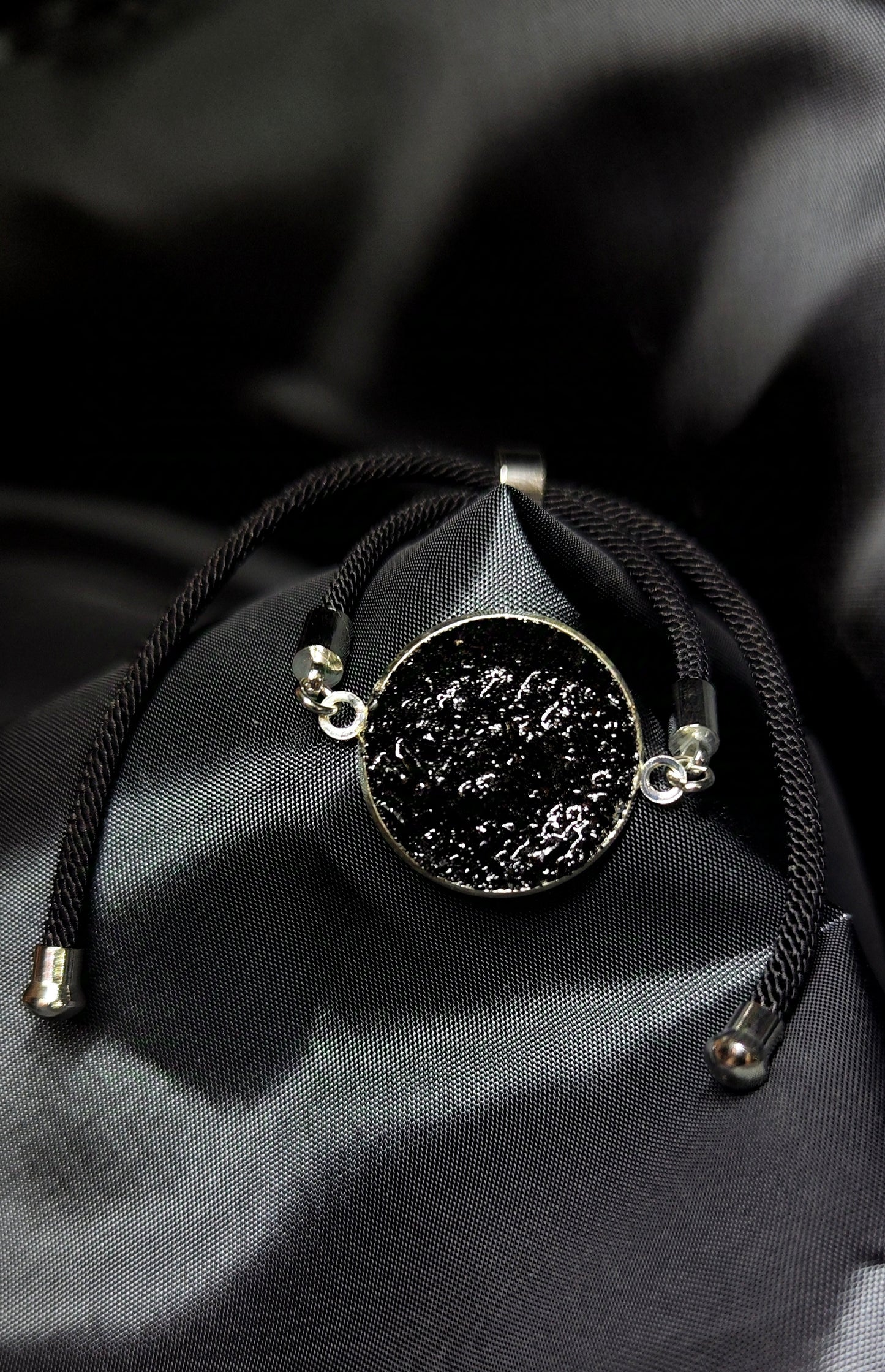 Srebrna zapestnica iz premoga na vrvici, zapestnica na vrvici, crna, moska moška zapestnica, bracelet