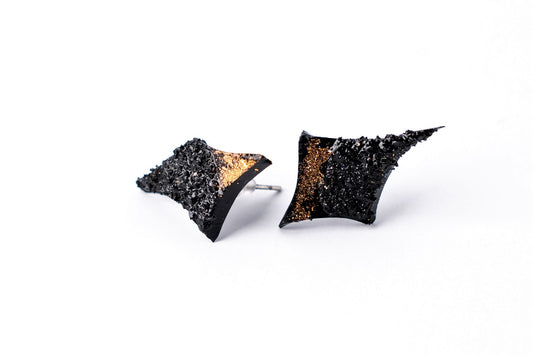This one of a kind unique star-shaped coal earrings instantly make your outfit pop out. You are going to fall in love with this gorgeous and comfortable pair the first time you wear it.  The 10 million-year-old stone will shine on you with all its brilliance. The earrings are made of coal and stainless steel. The image is symbolic because each piece is handmade, unrepeatable, and unique.